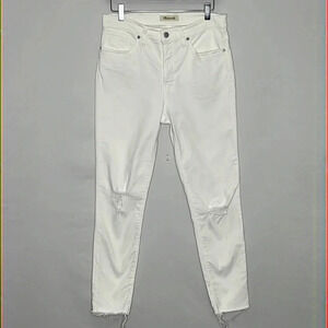 Madewell 9" High-Rise Skinny Crop Busted Knee Jeans in Pure White - Size 29